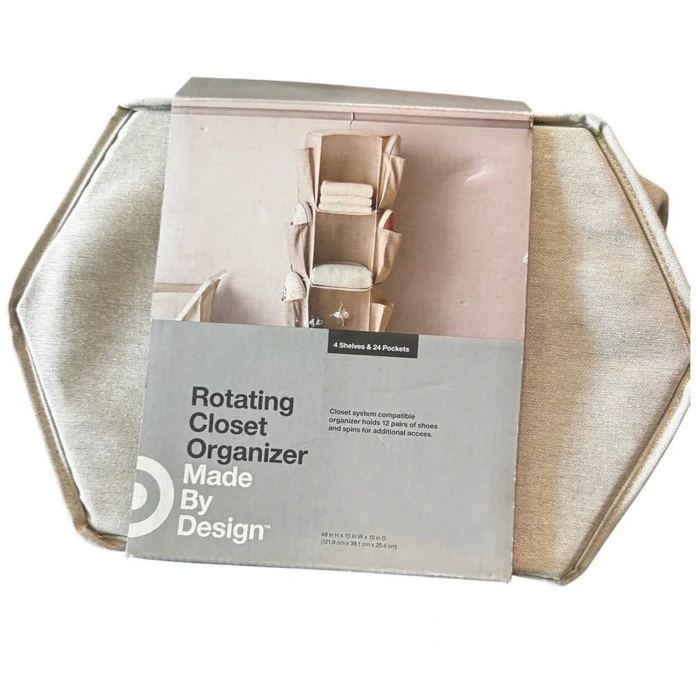 Made By Design Rotating Closet Organizer 4 Shelves 24 Pockets Tan 48x15x10in
